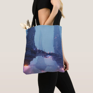 Futuristische Stadtlandschaft mit schwebenden Stru Tasche