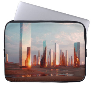 Futuristische surrealistische Spiegel-Türme in der Laptopschutzhülle