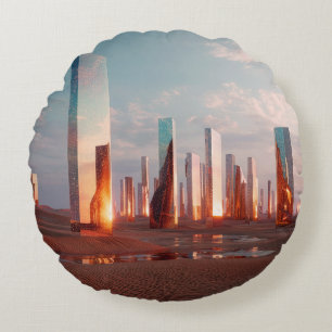 Futuristische surrealistische Spiegel-Türme in der Rundes Kissen