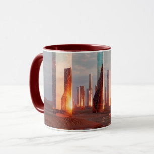 Futuristische surrealistische Spiegel-Türme in der Tasse