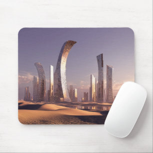 Futuristische surrealistische Wolkenkratzer in wüs Mousepad