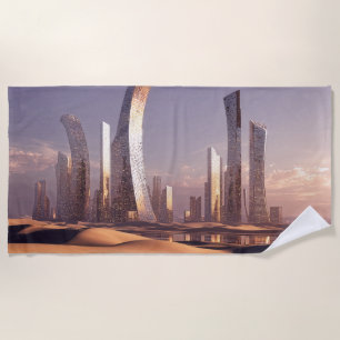 Futuristische Surrealistische Wolkenkratzer in Wüs Strandtuch