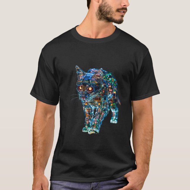 Futuristische, transparente Katze - glatte Tiefe T-Shirt (Vorderseite)
