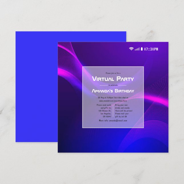 Futuristische virtuelle Geburtstagspartei Einladung (Vorne/Hinten)