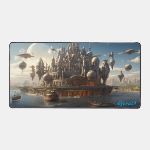 Futuristische Zitadelle auf der Steampunk Seascape Schreibtischunterlage