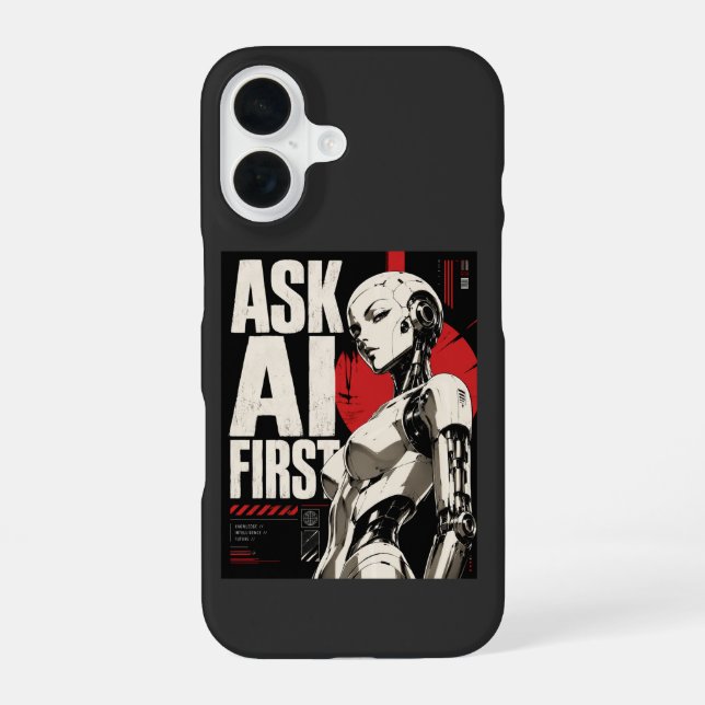 Futuristischer AI-Roboter-Humanoid-Tech-Design iPhone 16 Hülle (Rückseite)