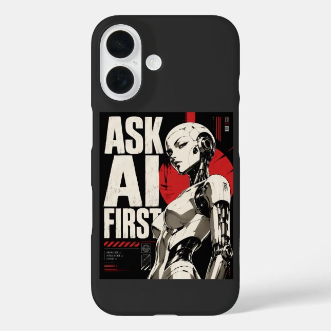 Futuristischer AI-Roboter-Humanoid-Tech-Design iPhone 16 Hülle (Rückseite)