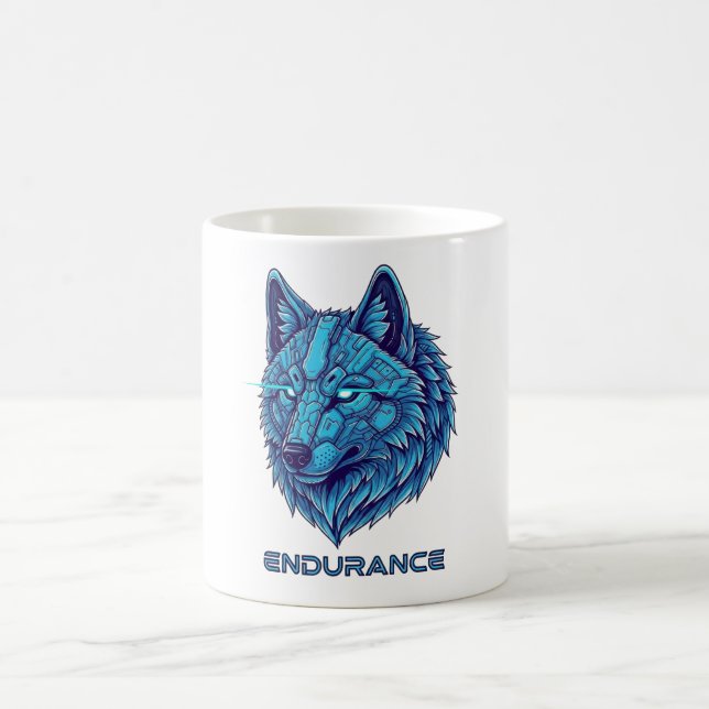 Futuristischer blauer Wolf Kaffeetasse (Mittel)