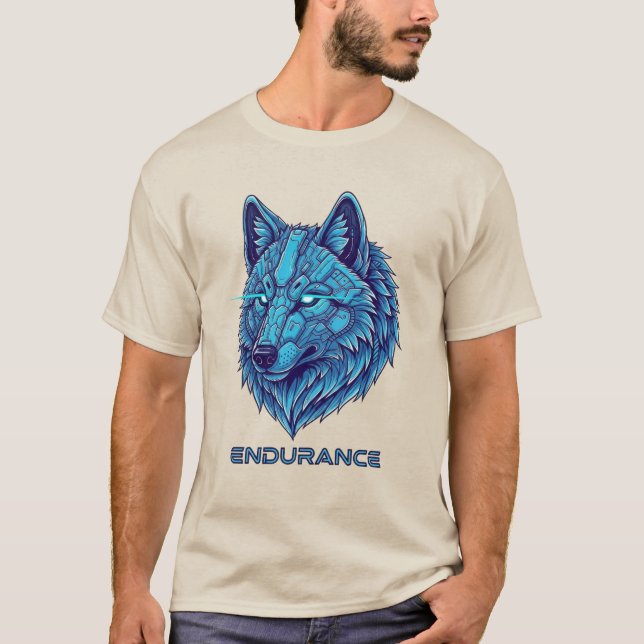 Futuristischer blauer Wolf T-Shirt (Vorderseite)