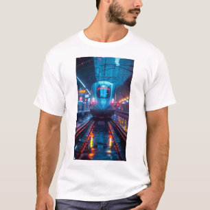 Futuristischer Blue Train mit Neon Lights T - Shir T-Shirt