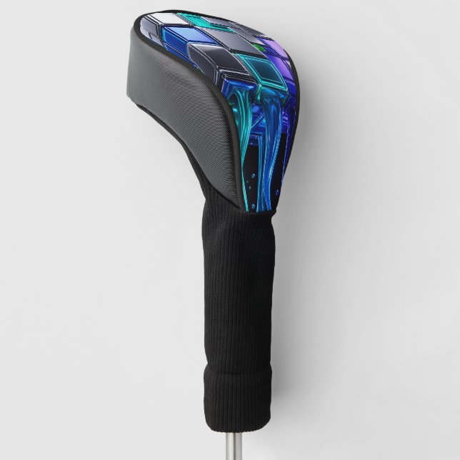 Futuristischer Chrome-Puzzlewürfel  Golf Headcover (angewinkelt)