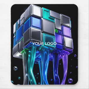 Futuristischer Chrome-Puzzlewürfel Mousepad