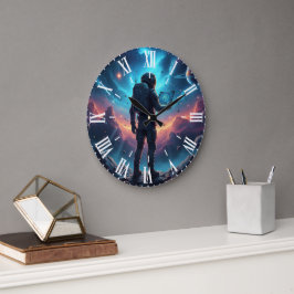 Futuristischer Cyberpunk-Astronaut-Nebel-Weltraum- Große Wanduhr