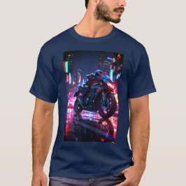 Futuristischer Cyberpunk-Motorradfahrer T-Shirt