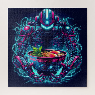 Futuristischer Cyberpunk-Roboter Neon Food Ramen