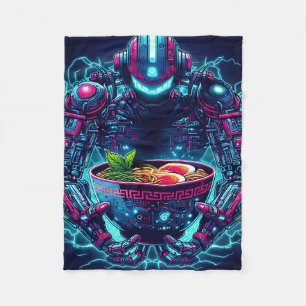 Futuristischer Cyberpunk-Roboter Neon Food Ramen Fleecedecke