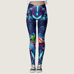 Futuristischer Cyberpunk-Roboter Neon Food Ramen Leggings