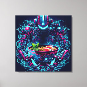 Futuristischer Cyberpunk-Roboter Neon Food Ramen Leinwanddruck