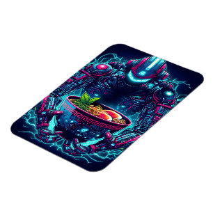 Futuristischer Cyberpunk-Roboter Neon Food Ramen Magnet