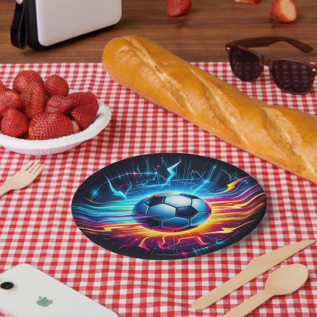 Futuristischer elektrischer Fußball Blitz Pappteller (Picknick)