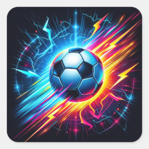 Futuristischer elektrischer Fußball Blitz Quadratischer Aufkleber