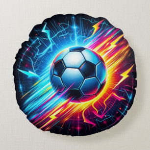 Futuristischer elektrischer Fußball Blitz Rundes Kissen