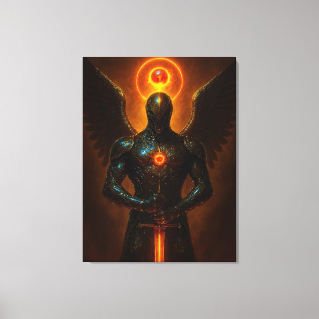 Futuristischer Erzengel des Glutreichs mit Schwert Leinwanddruck (Vorderseite)