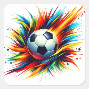 Futuristischer Fußball Splash Soccer Ball Abstract Quadratischer Aufkleber