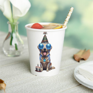 Futuristischer Golden Retriever Geburtstagspapierb Pappbecher
