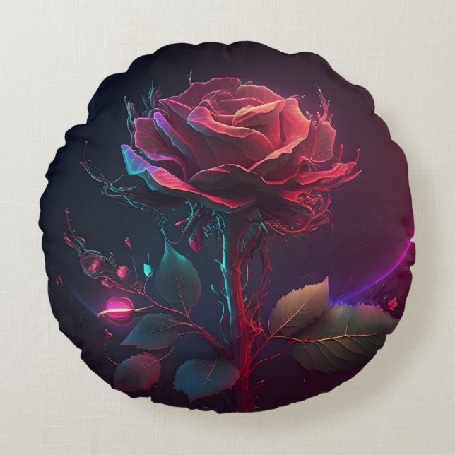 Futuristischer Hintergrund der Rose Rundes Kissen (Vorderseite)