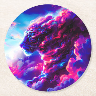 Futuristischer kosmischer Neon-Leopard Runder Pappuntersetzer
