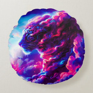 Futuristischer kosmischer Neon-Leopard Rundes Kissen