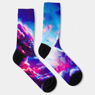 Futuristischer kosmischer Neonleopard  Socken