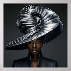 Futuristischer Metallspiralhut - Modeportrait von Poster
