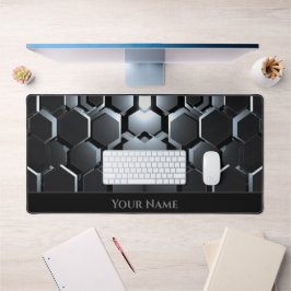 Futuristischer Neon glänzend schwarze sechseckige  Schreibtischunterlage