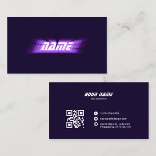 Futuristischer Neon-Lila-Glitch-QR-Code-IT-Berater Visitenkarte