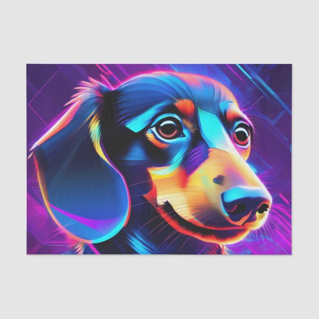 Futuristischer Neonhund Dackel Seidenpapier (Vorderseite)