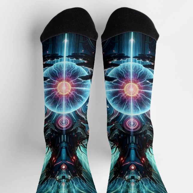 Futuristischer Robot Cosmic Core Cyberpunk Socken (Oben)