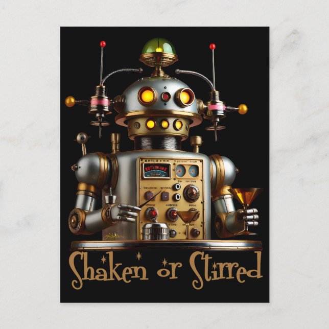 Futuristischer Roboter Barkeeper "Geschüttelt oder Postkarte (Vorderseite)