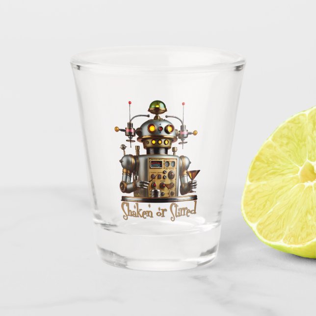 Futuristischer Roboter Barkeeper "Geschüttelt oder Schnapsglas (Vorderseite)