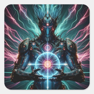 Futuristischer Roboterkosmischer Kern Cyberpunk Quadratischer Aufkleber