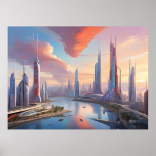 Futuristischer Sonnenuntergang: lebendiges technol Poster