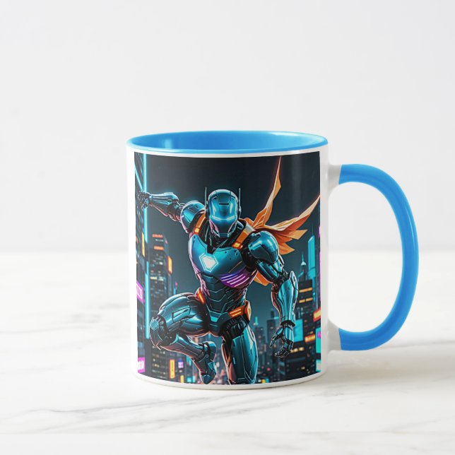 Futuristischer Superheld in High-Tech-Rüstung. Tasse (Rechts)