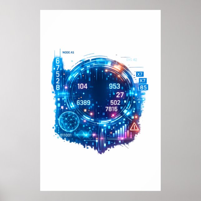 Futuristisches AI-Datenkopf-Poster – Cyber-Tech  Poster (Vorne)