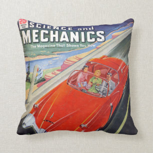 futuristisches Auto-50er-Comicbuchart-Kissenkissen Kissen