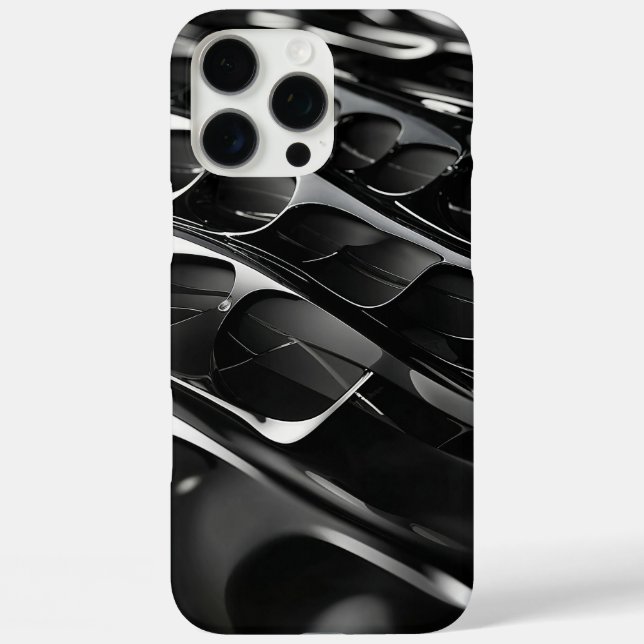 Futuristisches Black Gloss Abstrakt 3D Design iPhone 16 Pro Max Hülle (Rückseite)