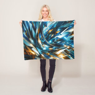 Futuristisches Blau Gold Abstrakt Metallisch Geome Fleecedecke