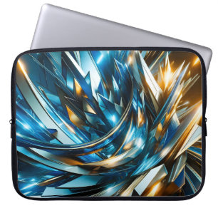 Futuristisches Blau Gold Abstrakt Metallisch Geome Laptopschutzhülle