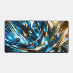 Futuristisches Blau Gold Abstrakt Metallisch Geome Schreibtischunterlage