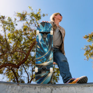 Futuristisches Blau Gold Abstrakt Metallisch Geome Skateboard
